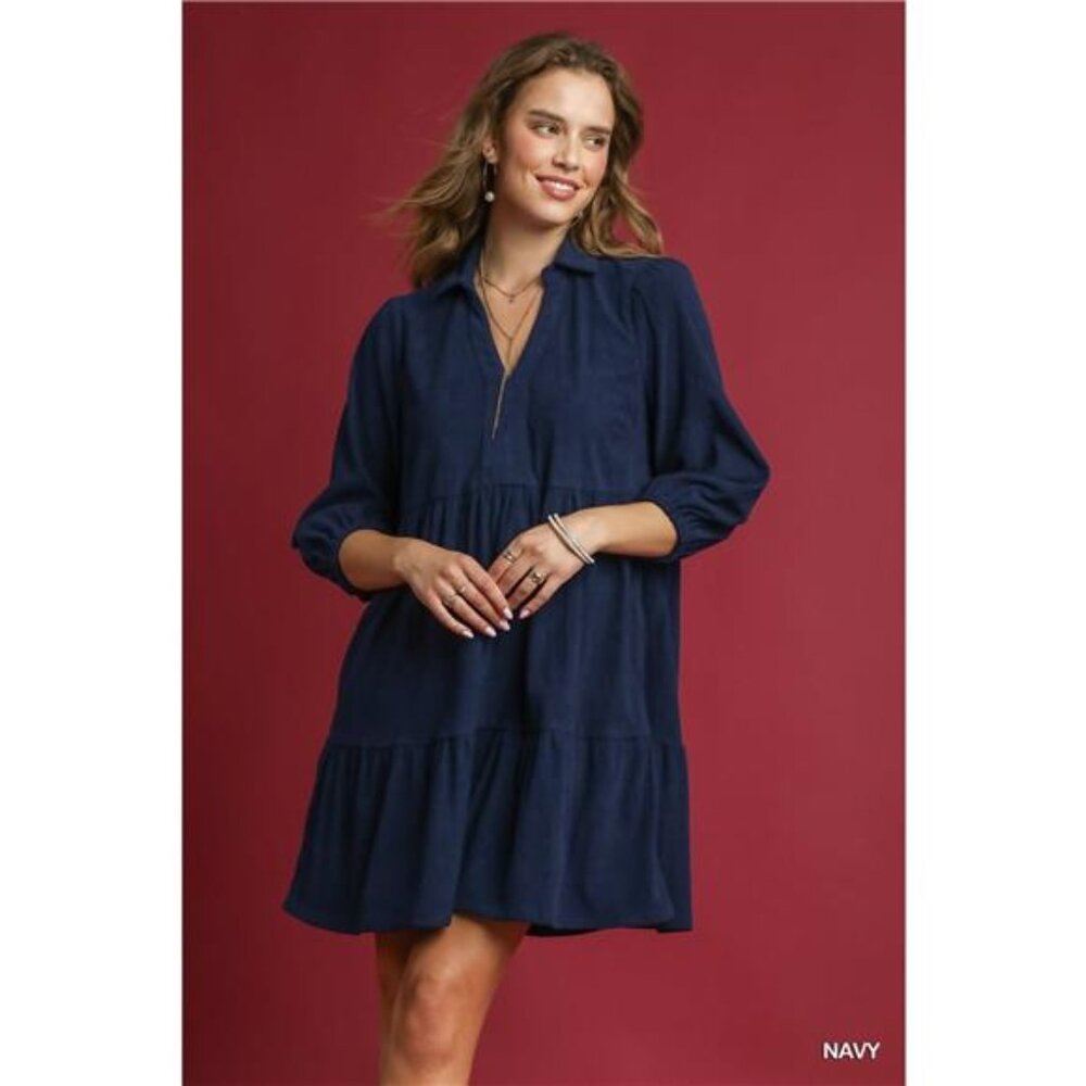 Umgee Tiered Corduroy Mini Dress with Balloon Sleeves‎